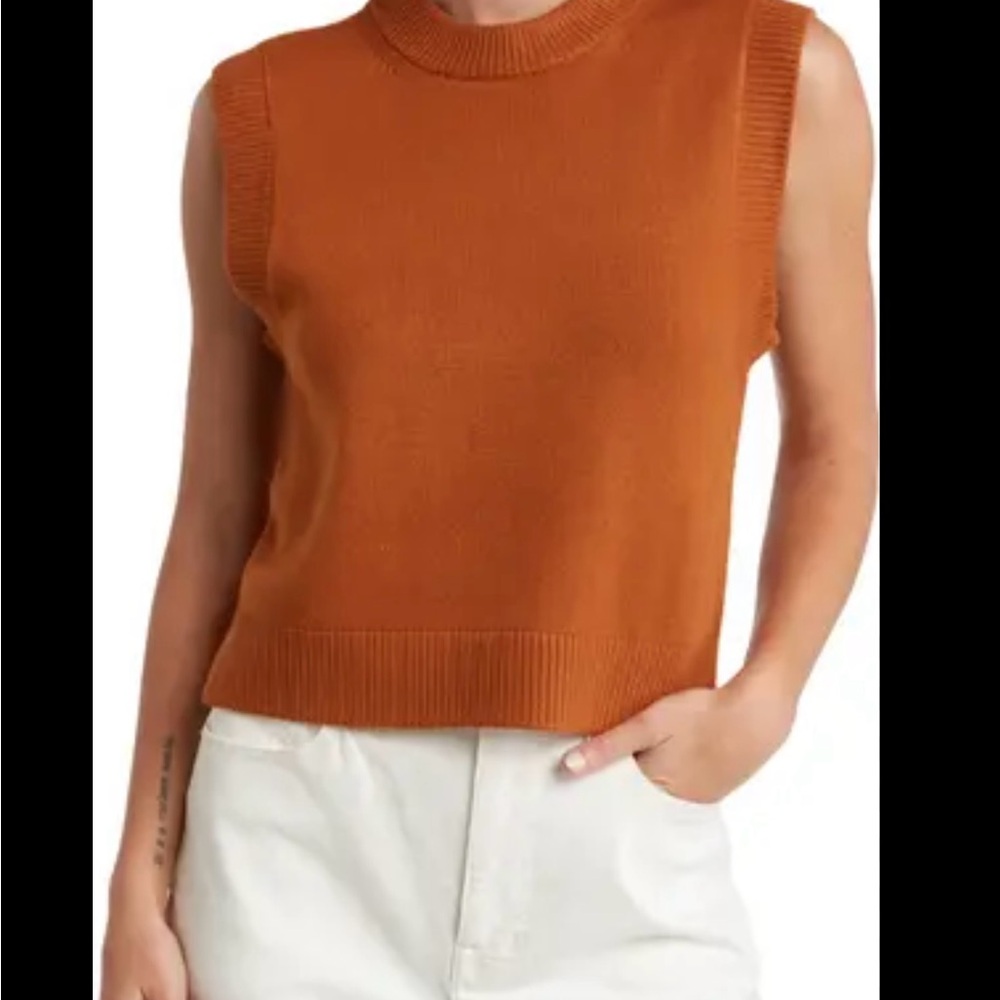 NWT SIZE M French Connection Brown Ribbed Crop Muscle Tee